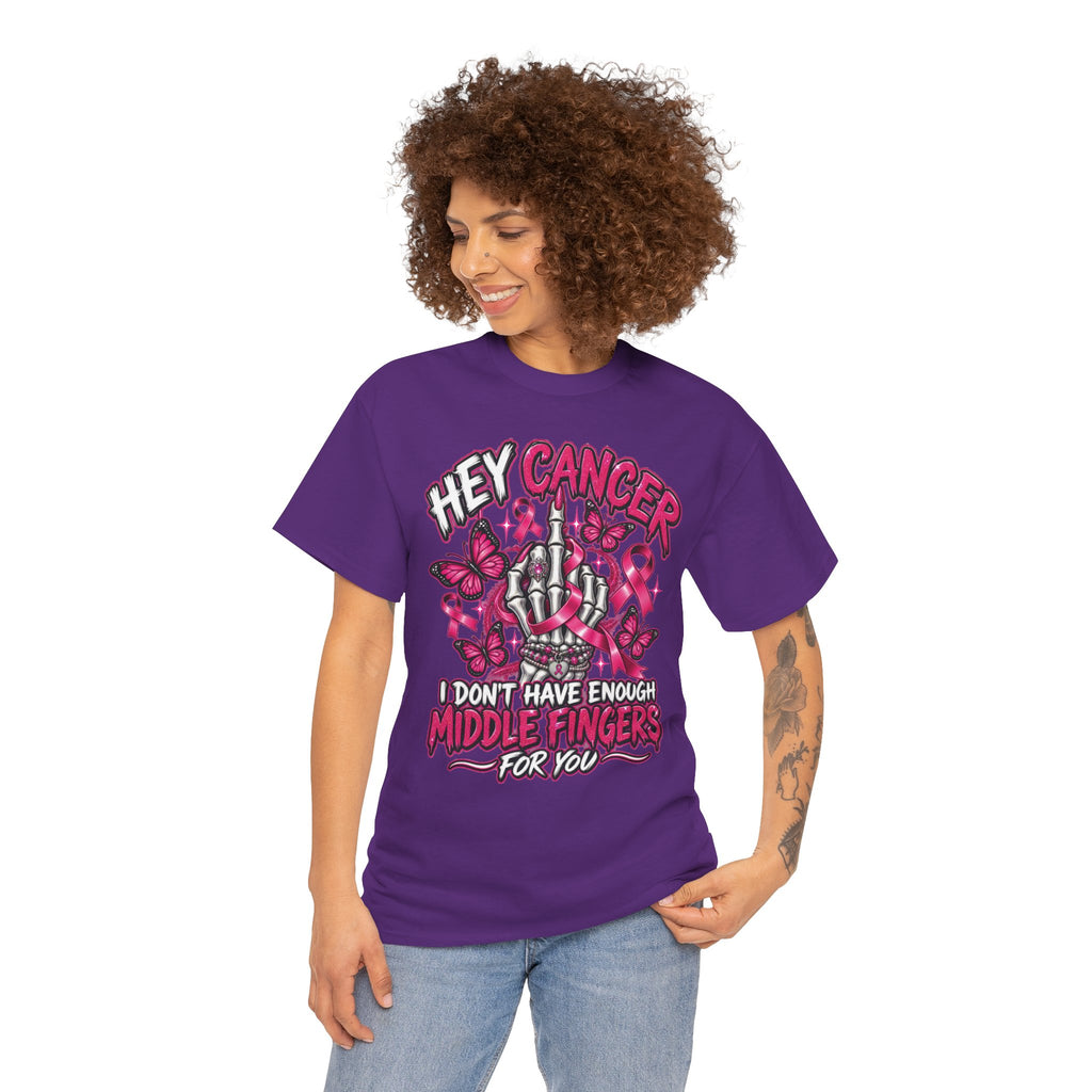 Hey Cancer middle finger ribbon T-Shirt | Breast Cancer Awareness
