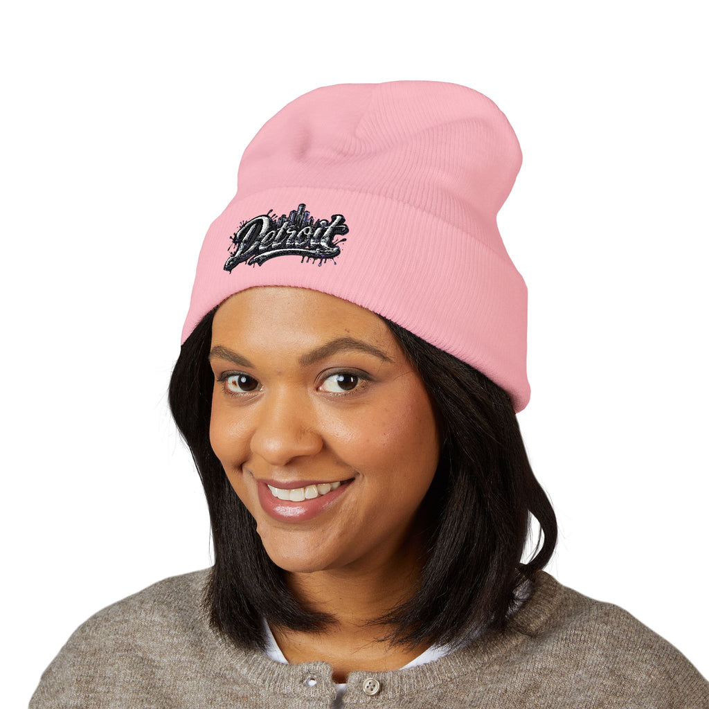Detroit Graffiti Script Beanie | Embroidered Cuffed Beanie