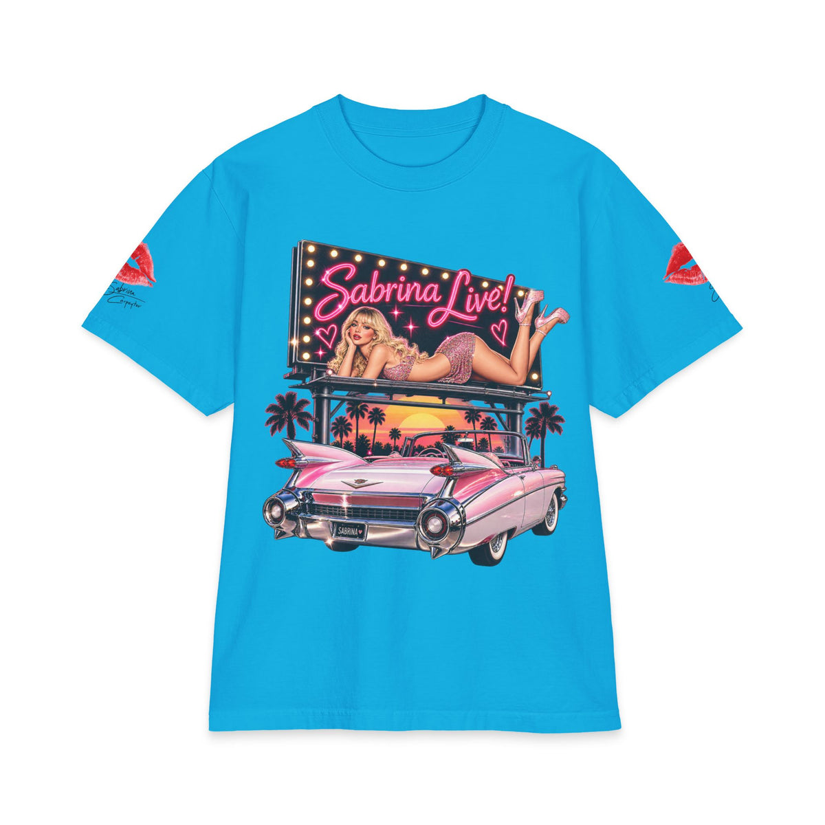 Sabrina Live Pinup Billboard with Pink Cadillac T-Shirt | Retro 1950s