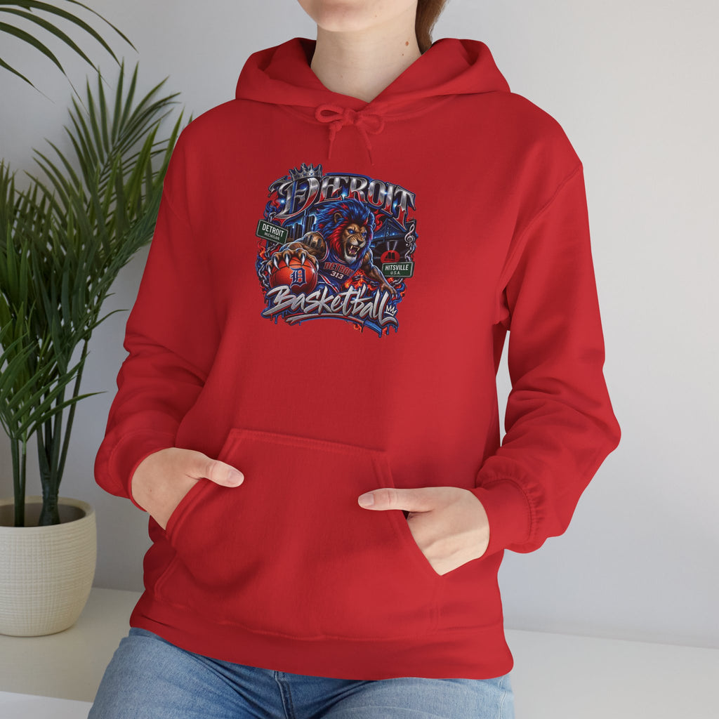 Detroit Basketball Graphic Hoodie | Vintage City Sports Logo, Front Collage Art