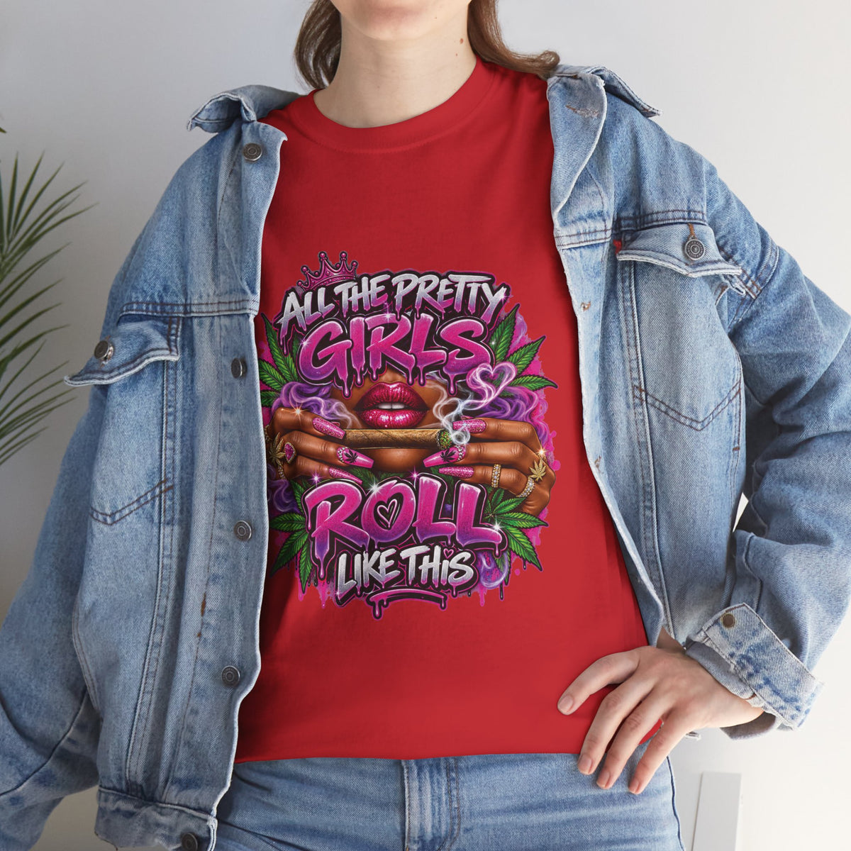 All The Pretty Girls Roll Like This T-Shirt | Pink Graffiti Cannabis Hands Design