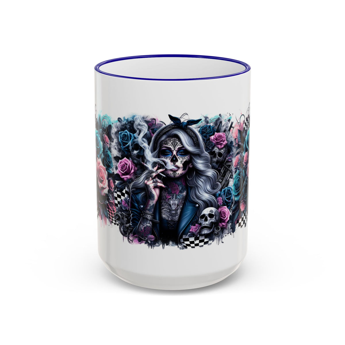 Sugar Skull Girl mug | Accent Rim & Handle ceramic mug
