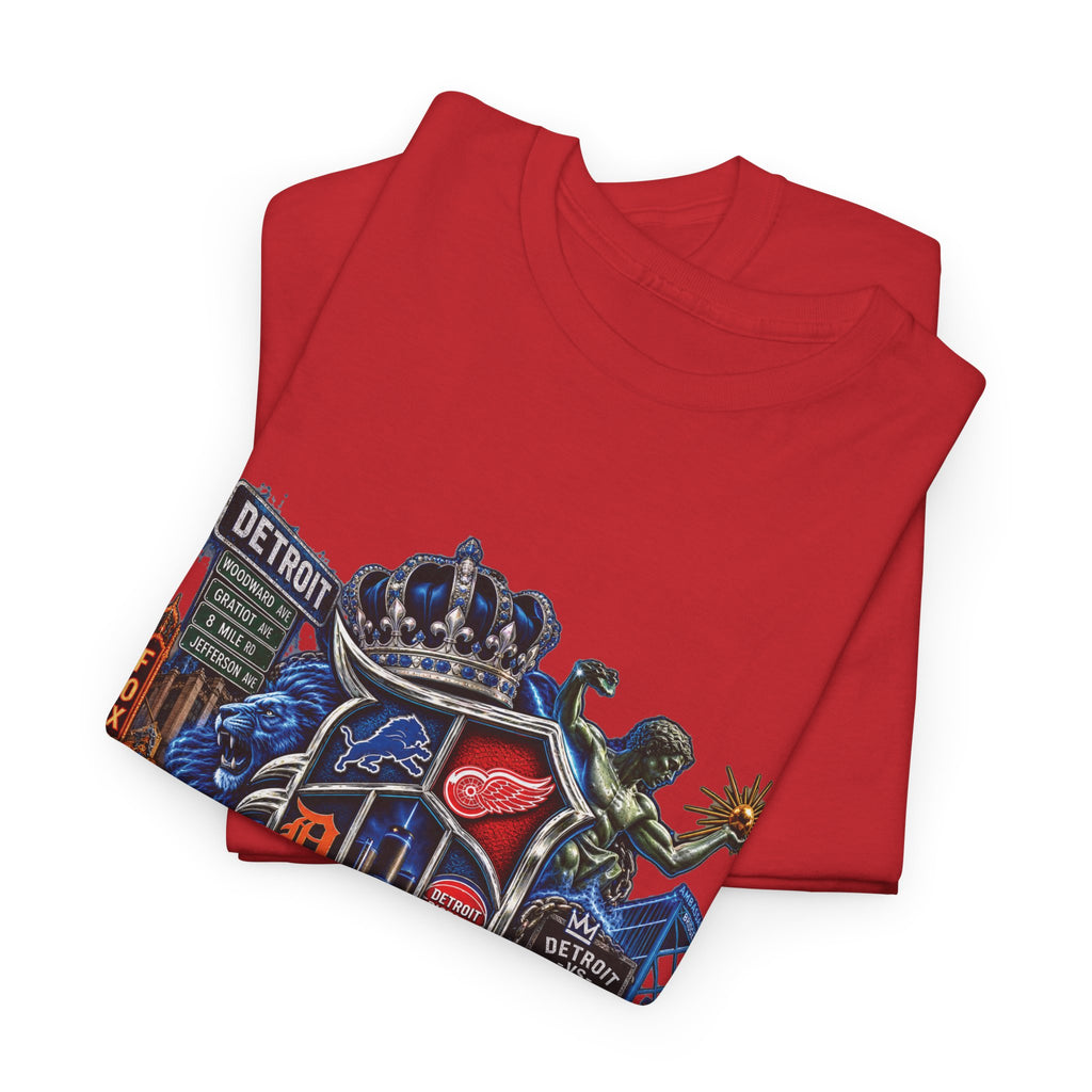 Detroit Skyline Collage T-Shirt | Motor City Landmarks, Vintage Neon Design