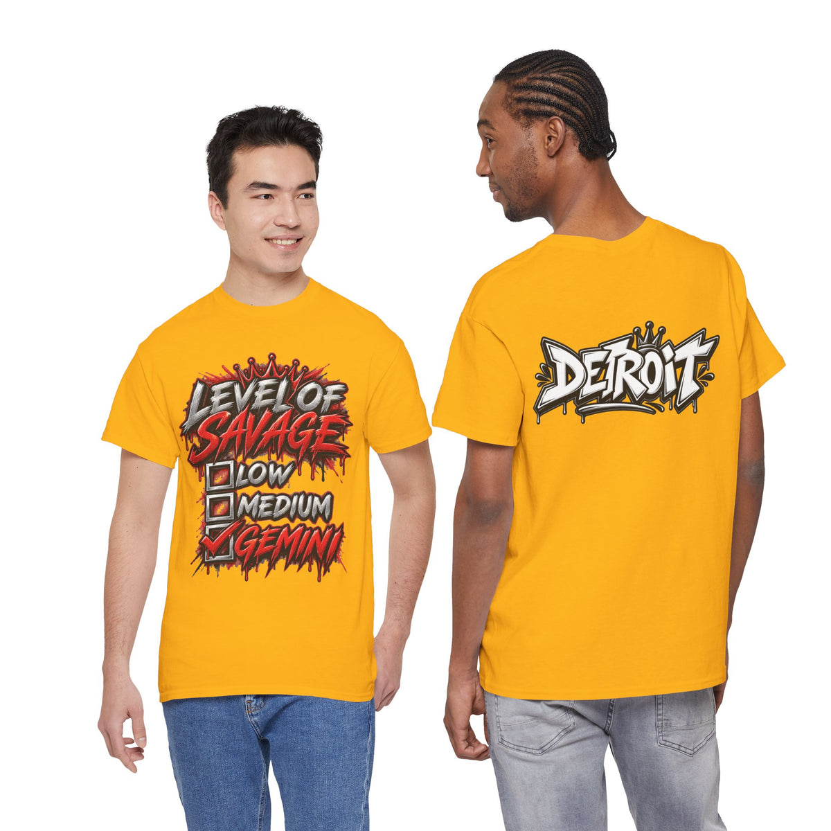 Level of Savage Gemini T-Shirt | Zodiac Astrology Tee, Detroit Graffiti Back