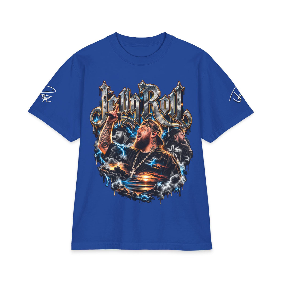 Roll Jelly portrait graphic Tee | Country singer storm art
