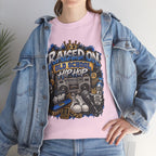 Raised On Old School Hip Hop T-Shirt | Retro Boombox Sneakers Crown Design