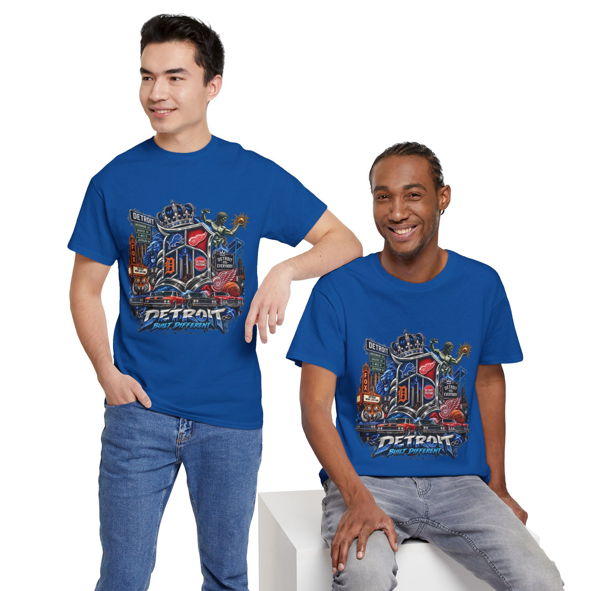 Detroit Skyline Collage T-Shirt | Motor City Landmarks, Vintage Neon Design