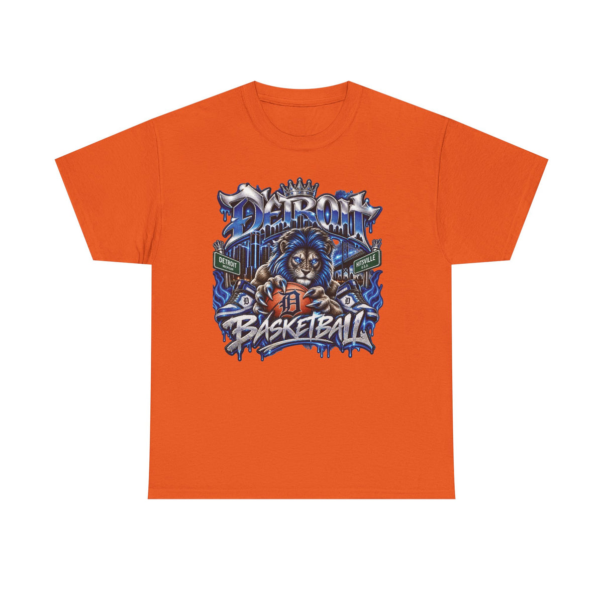 Detroit Basketball Lion Graphic Tee | City Streetball Detroit D Logo