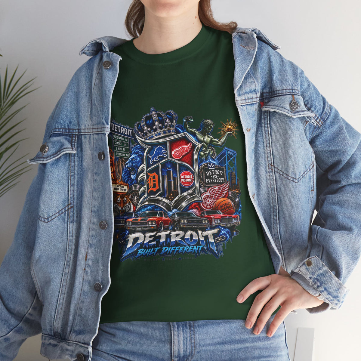Detroit Skyline Collage T-Shirt | Motor City Landmarks, Vintage Neon Design