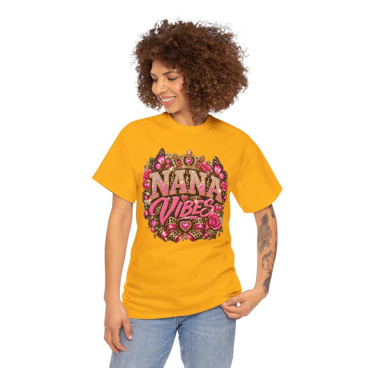 Nana Vibes T-Shirt | Floral Pink Heart Graphic Tee