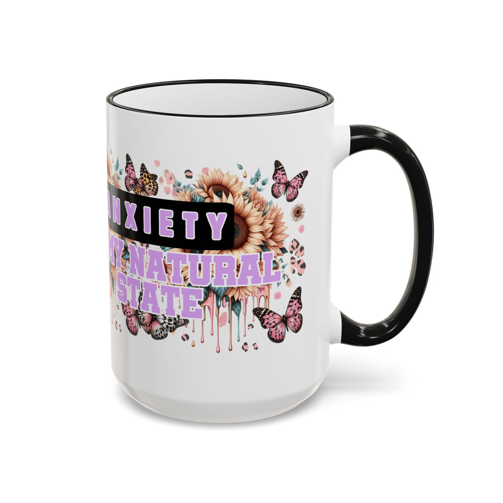Anxiety Is My Name, Stay Calm mug | Floral Sunflowers & Butterflies Accent Rim Handle