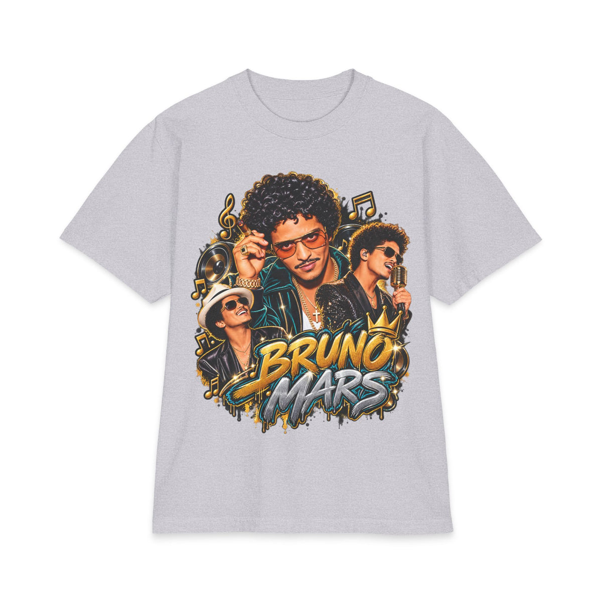 Bruno Retro Pop Singer Portrait T-Shirt | Tour Poster Back Graphic