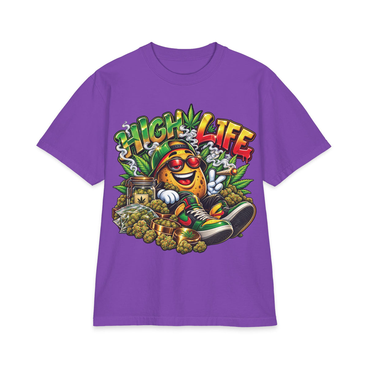 Detroir 420 High Life Smiley Stoner T-Shirt | Cannabis Leaf Skateboard Graphic
