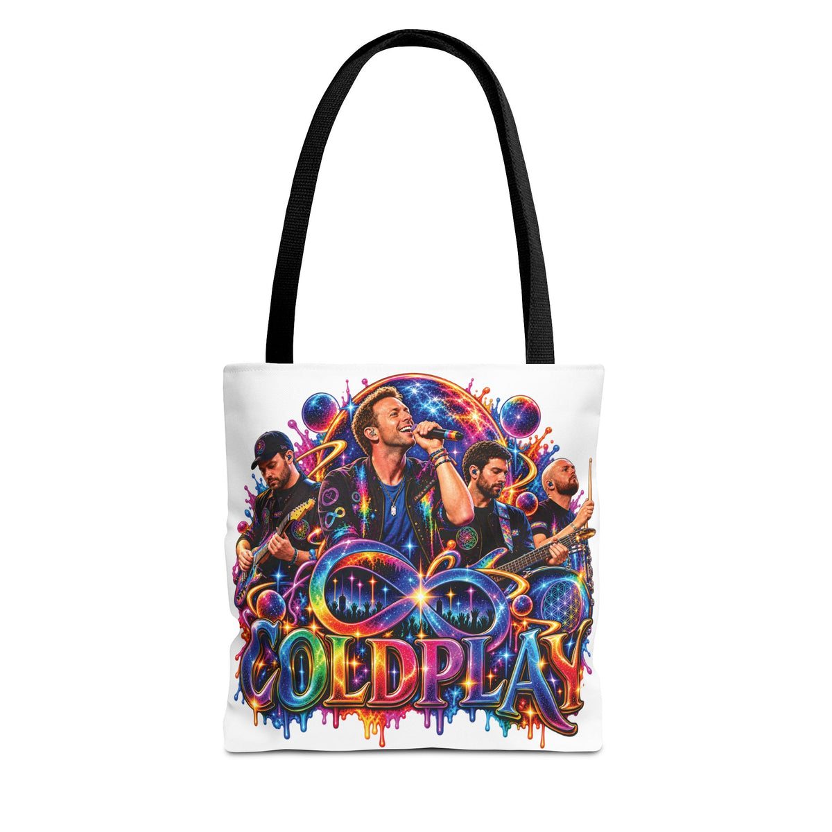 Colorful Coldplay Band Portrait Tote Bag | Music Concert Artwork Tote