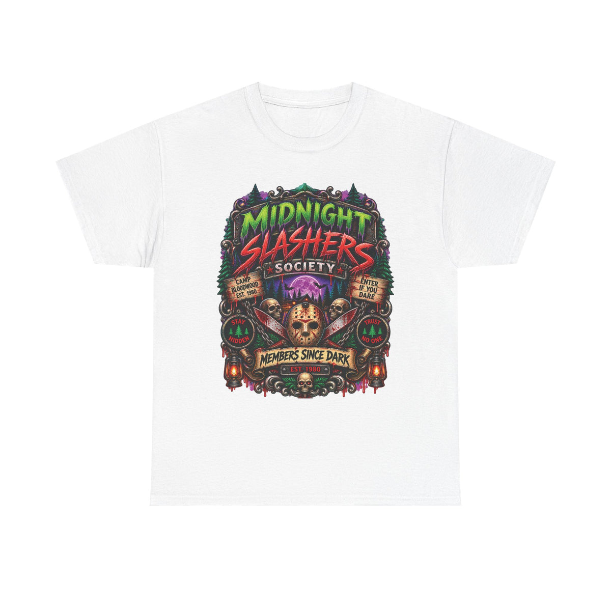 Midnight Slashers Society Skull Tee | Horror Club Graphic T-Shirt