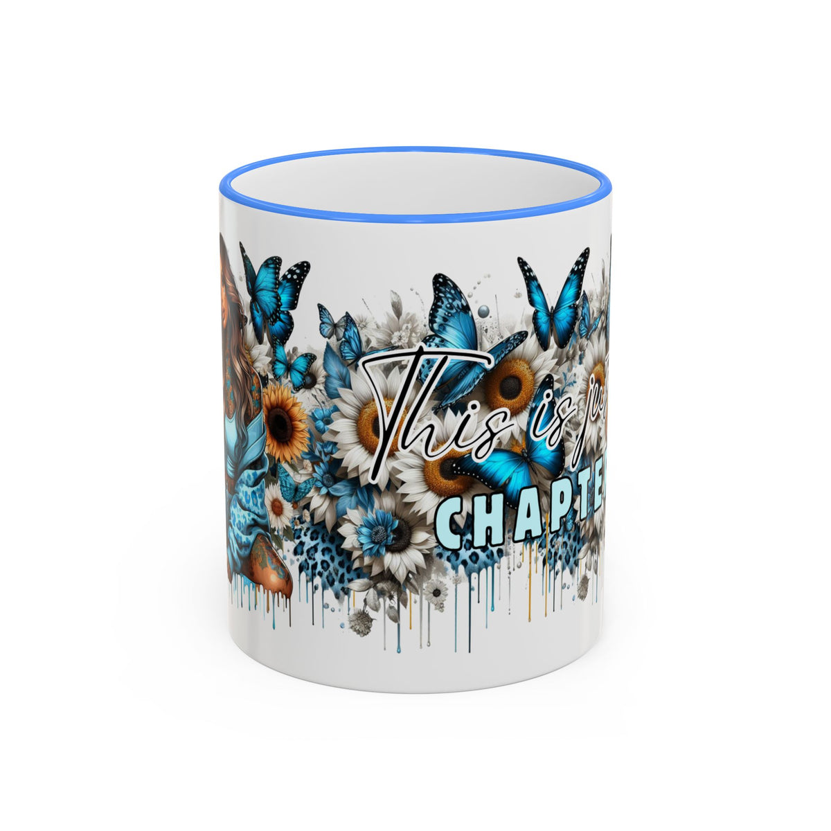 This Is My Chapter Mug | Blue Butterflies Sunflowers Accent Rim & Handle