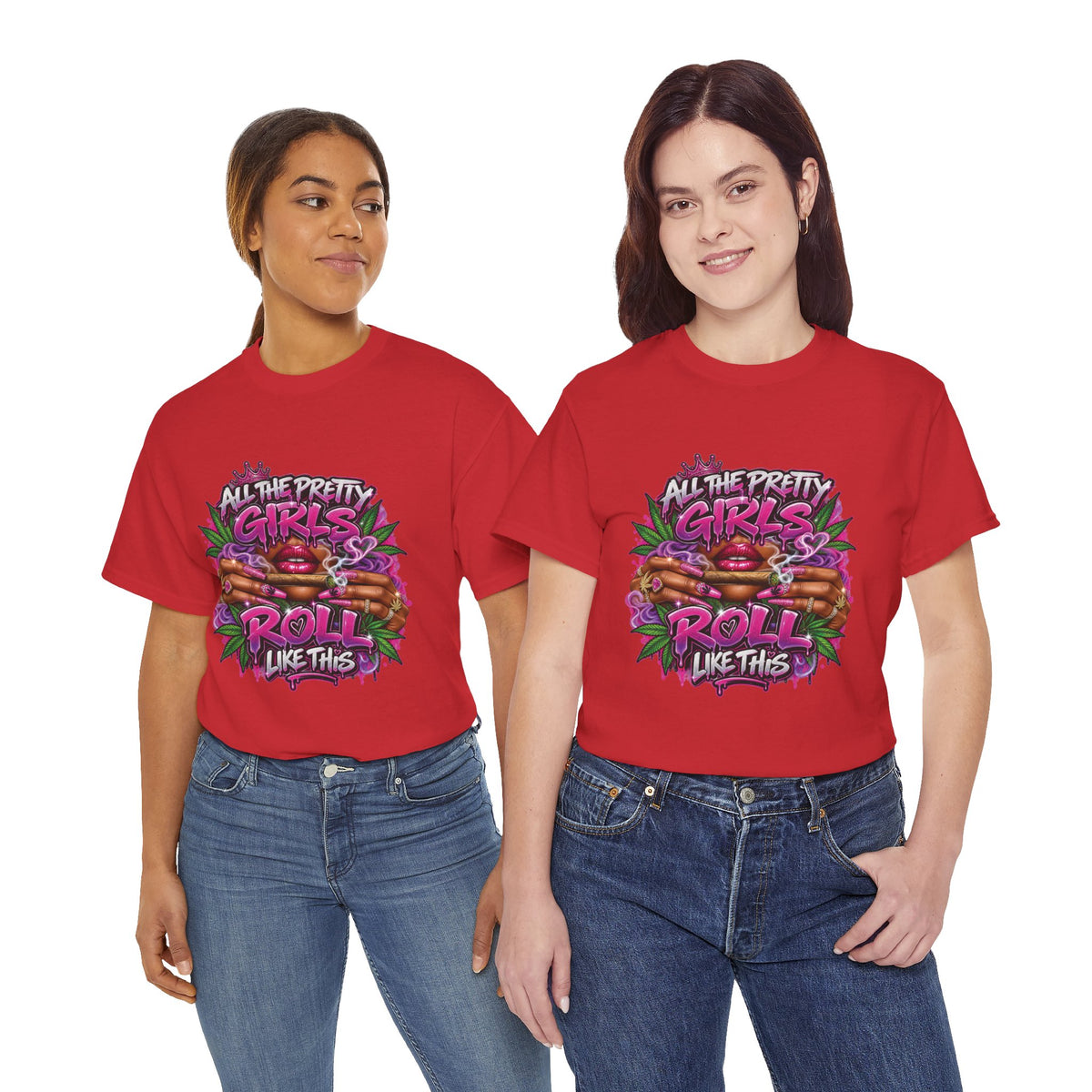 All The Pretty Girls Roll Like This T-Shirt | Pink Graffiti Cannabis Hands Design