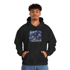 Detroit Rock City hoodie | vintage city skyline, electric blue motorcycle design