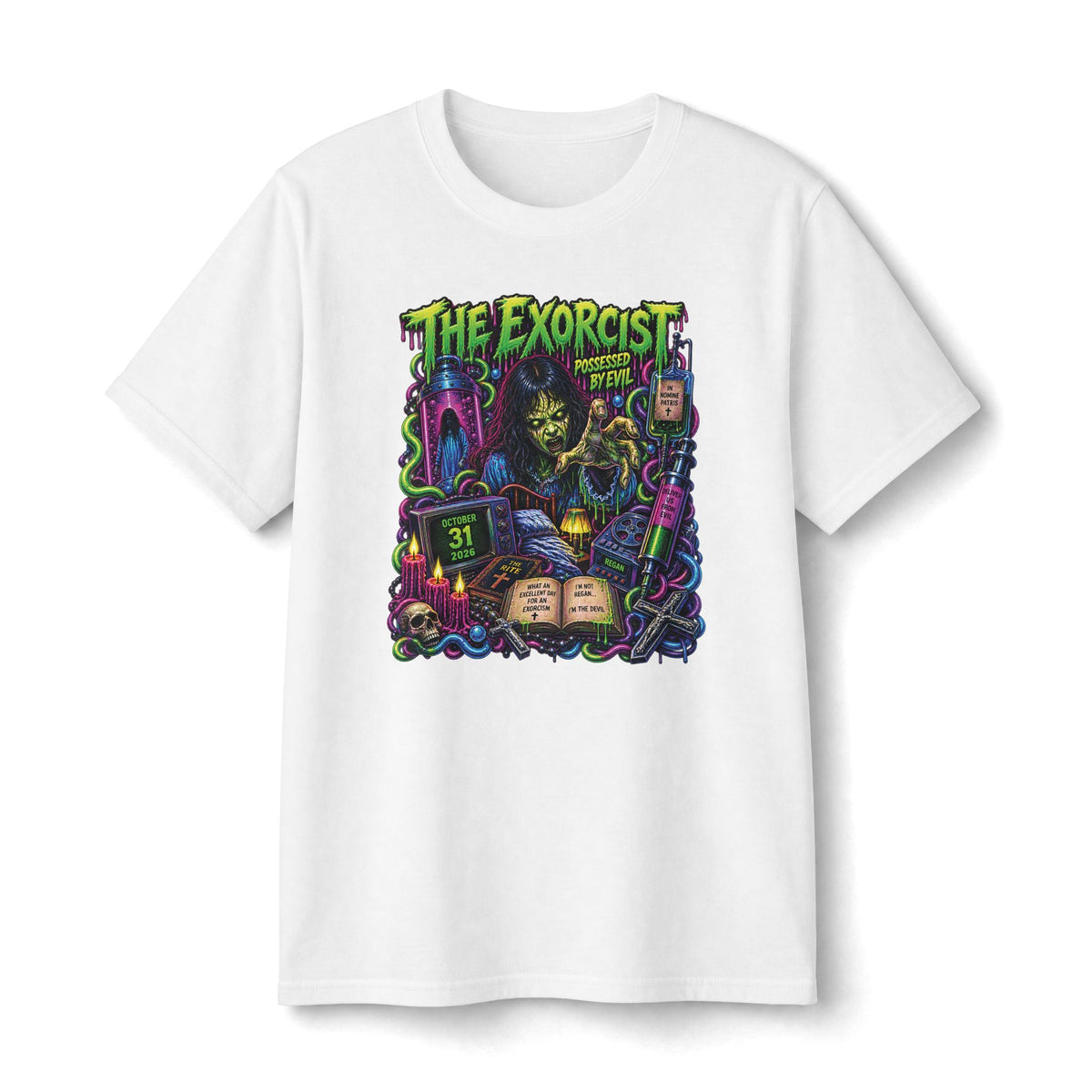 The Exorcist horror art T-Shirt | Retro neon movie poster design