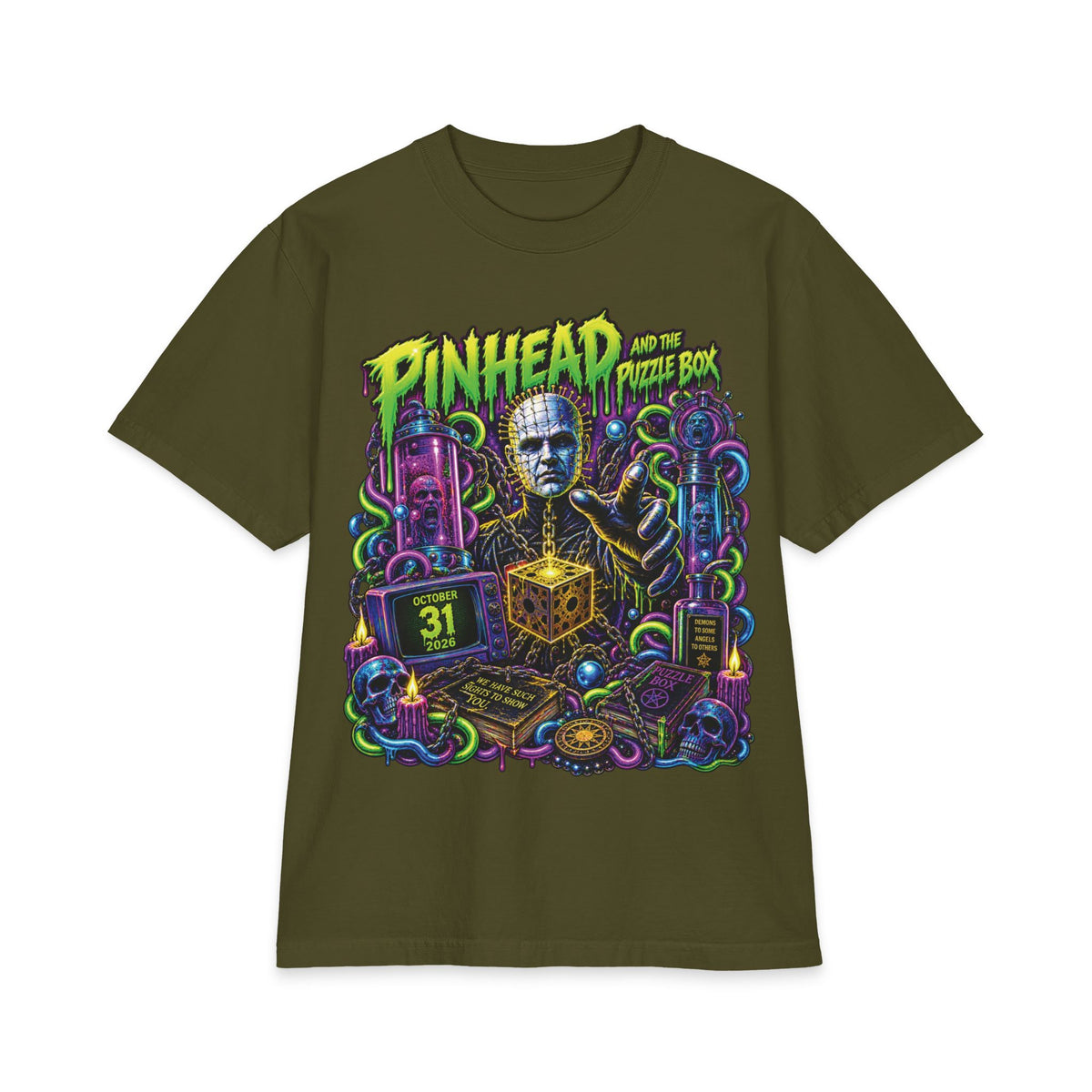 Pinhead Puzzle Box Illustration T-Shirt | Horror Movie Graphic Tee
