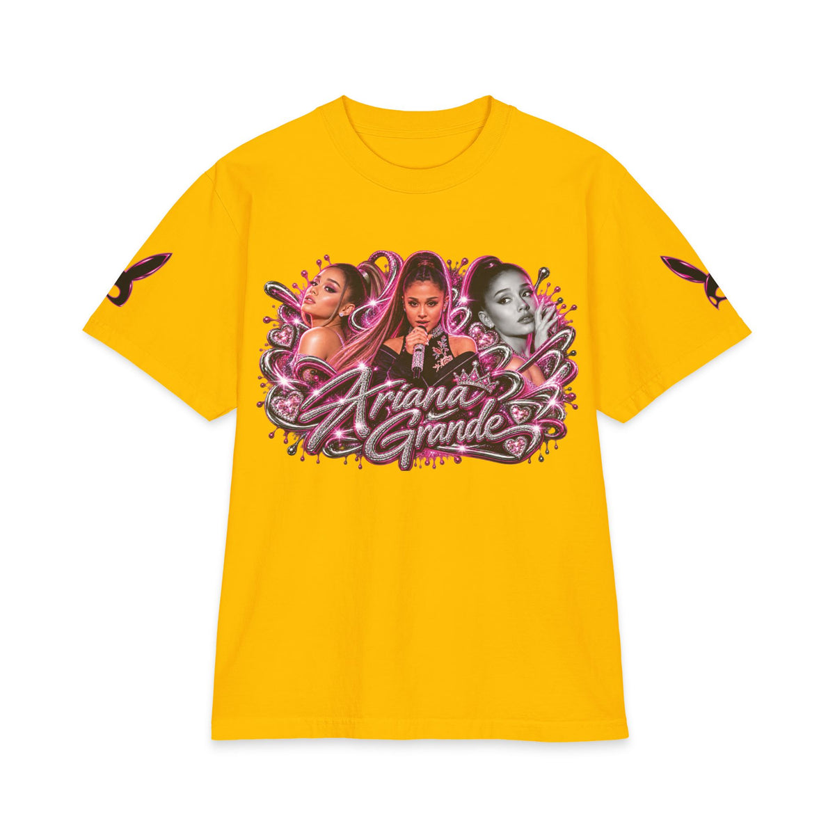 Ariana Pop Star Portraits T-Shirt | Pink Graphic Photo Collage