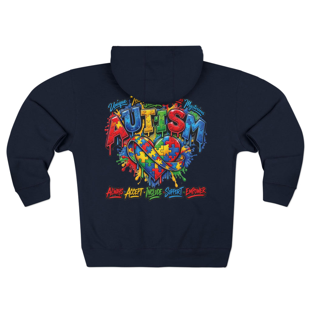 Autism Awareness Puzzle Heart Zip Hoodie | Colorful Awareness Design