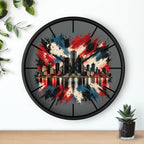 Urban Skyline Detroir Wall Clock – Red, White & Blue Cityscape Decor