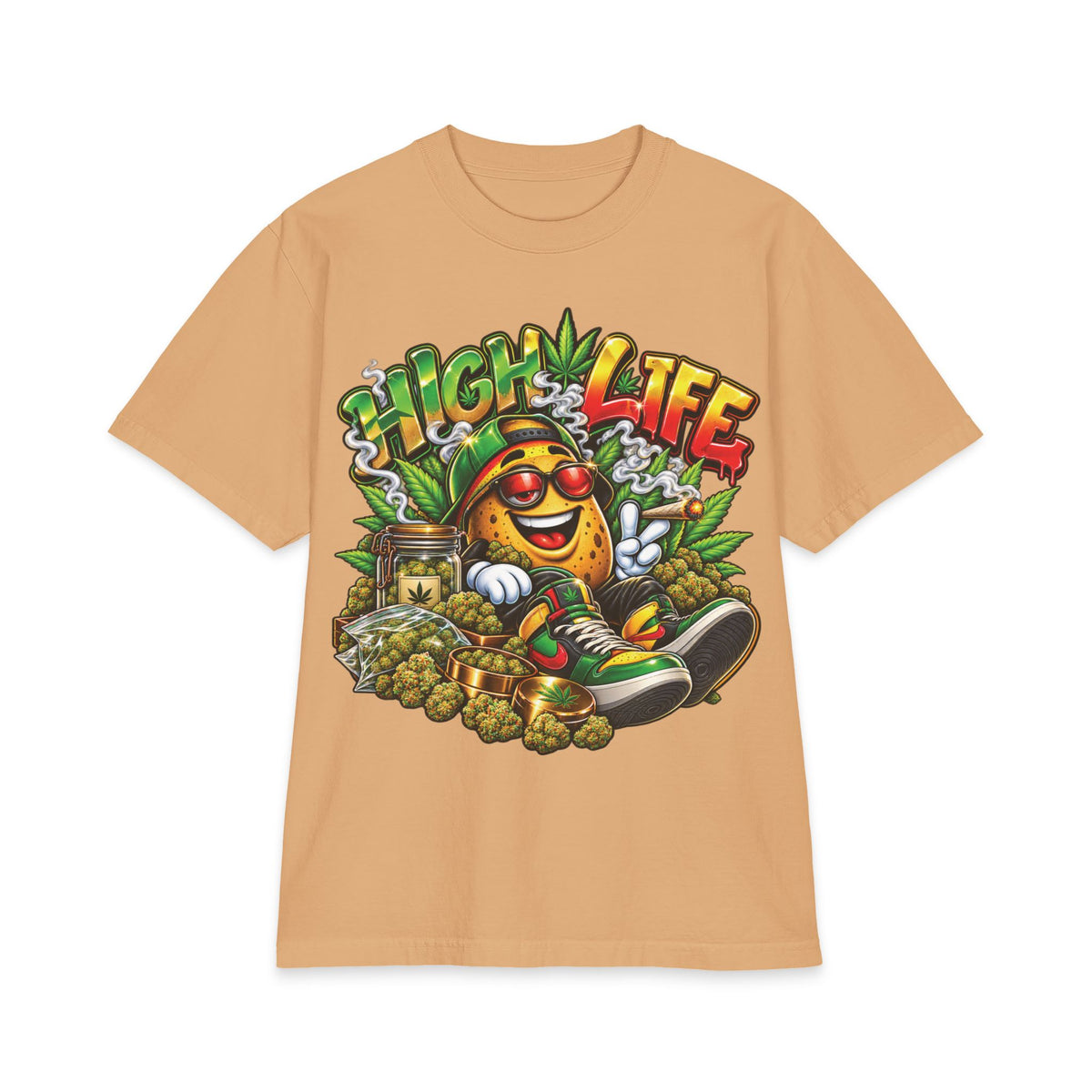 Detroir 420 High Life Smiley Stoner T-Shirt | Cannabis Leaf Skateboard Graphic