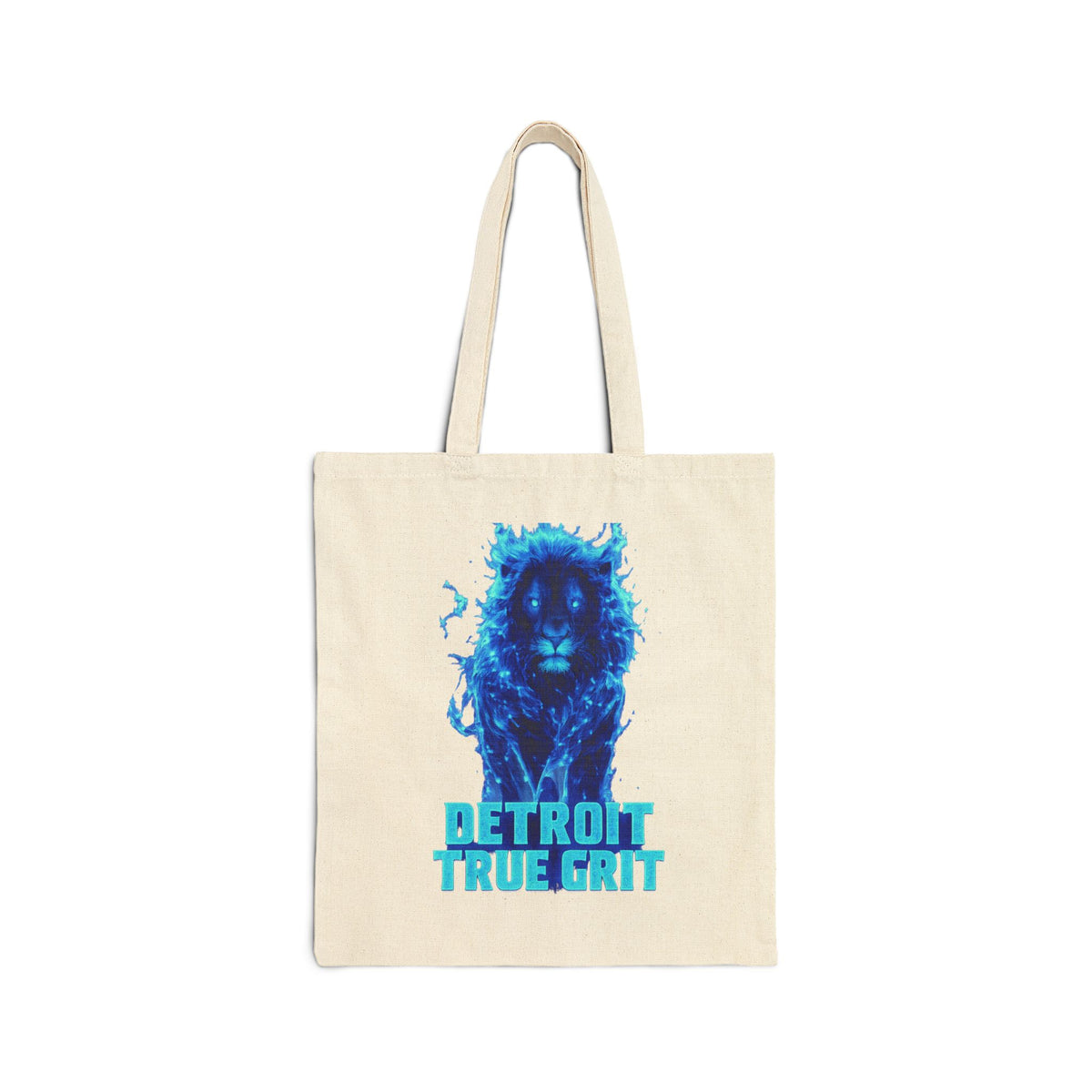 Detroit True Grit Lion Tote Bag | Blue Lion Graphic