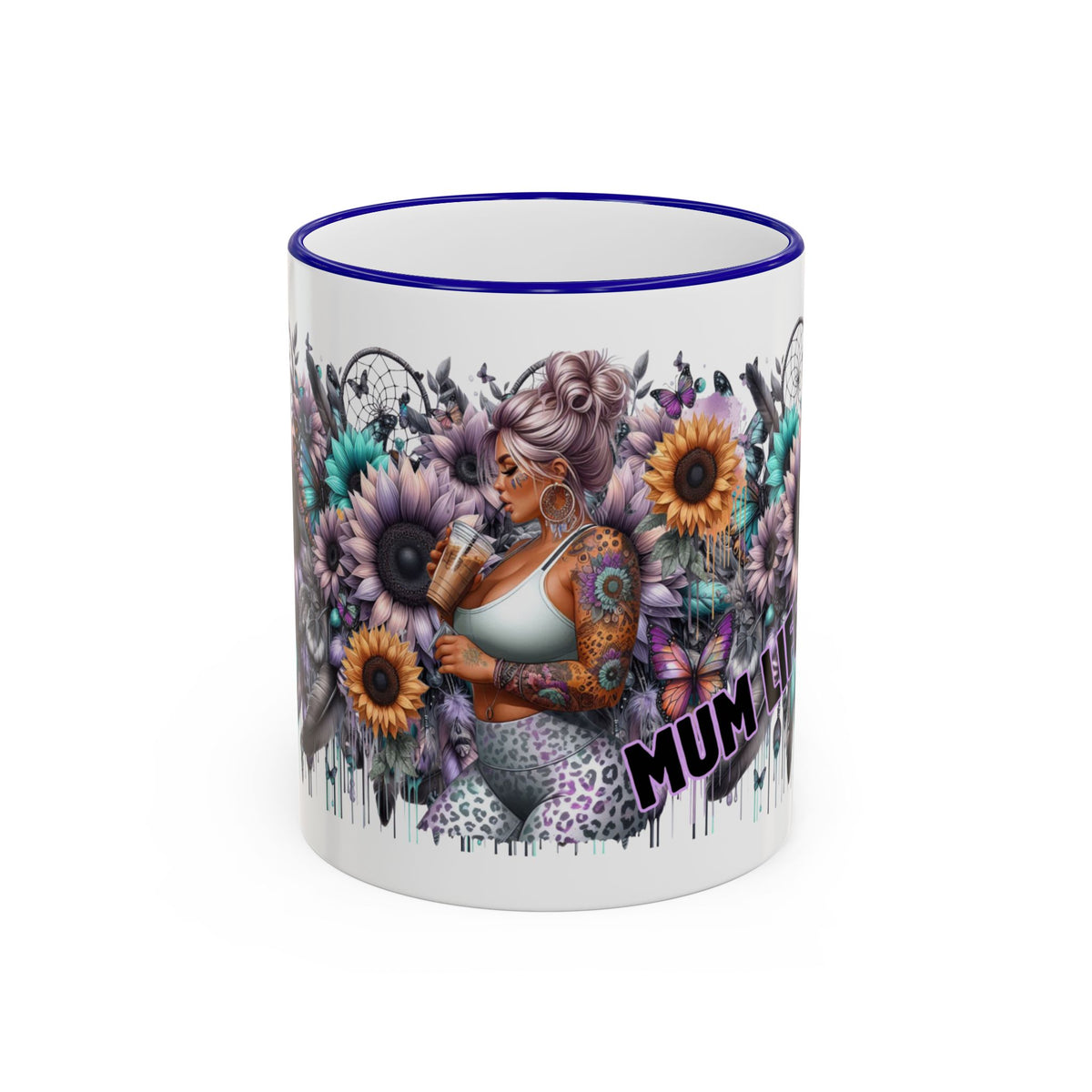 Tattooed Floral Skull Mum Mug | Accent Rim & Handle Ceramic Mug