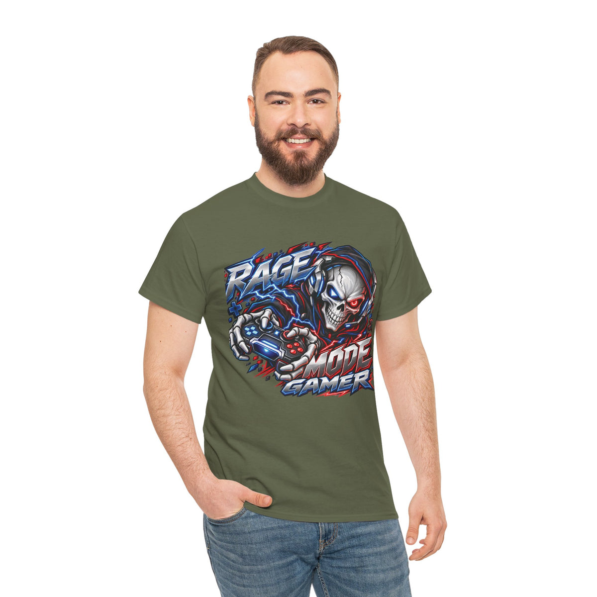 Rage Mode Gamer Skull Graphic T-Shirt