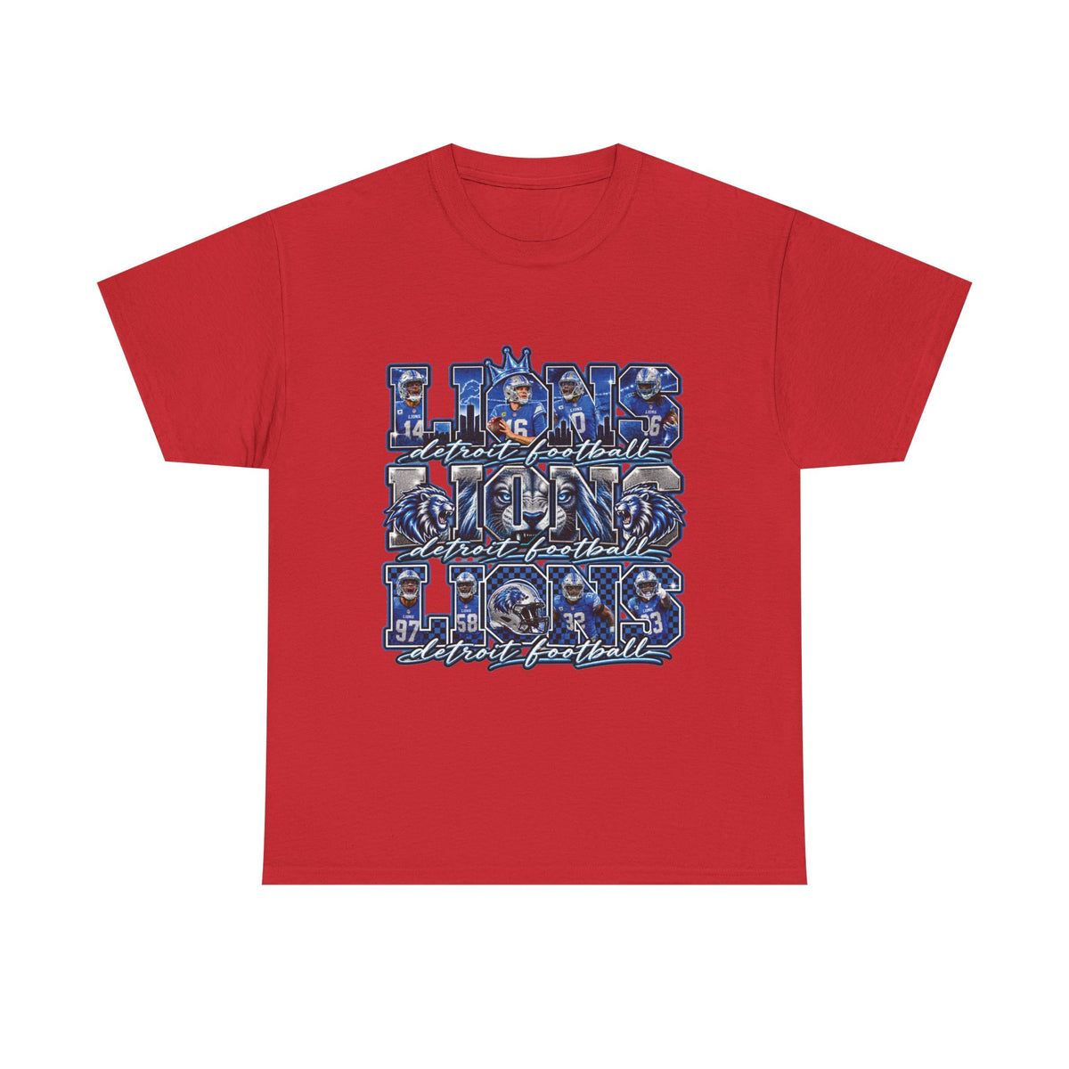 Lions Football Typography Tee | Blue Vintage Grunge Stadium Design