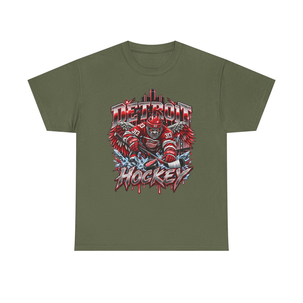 Detroit Hockey Player Graphic Tee | Metro Skyline, Winged Mascot