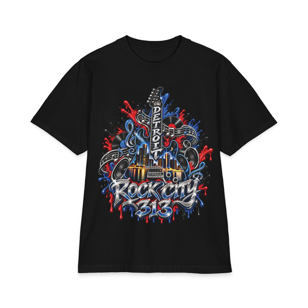 Detroit Rock City guitar truck graphic T-Shirt | 313 motor city music design