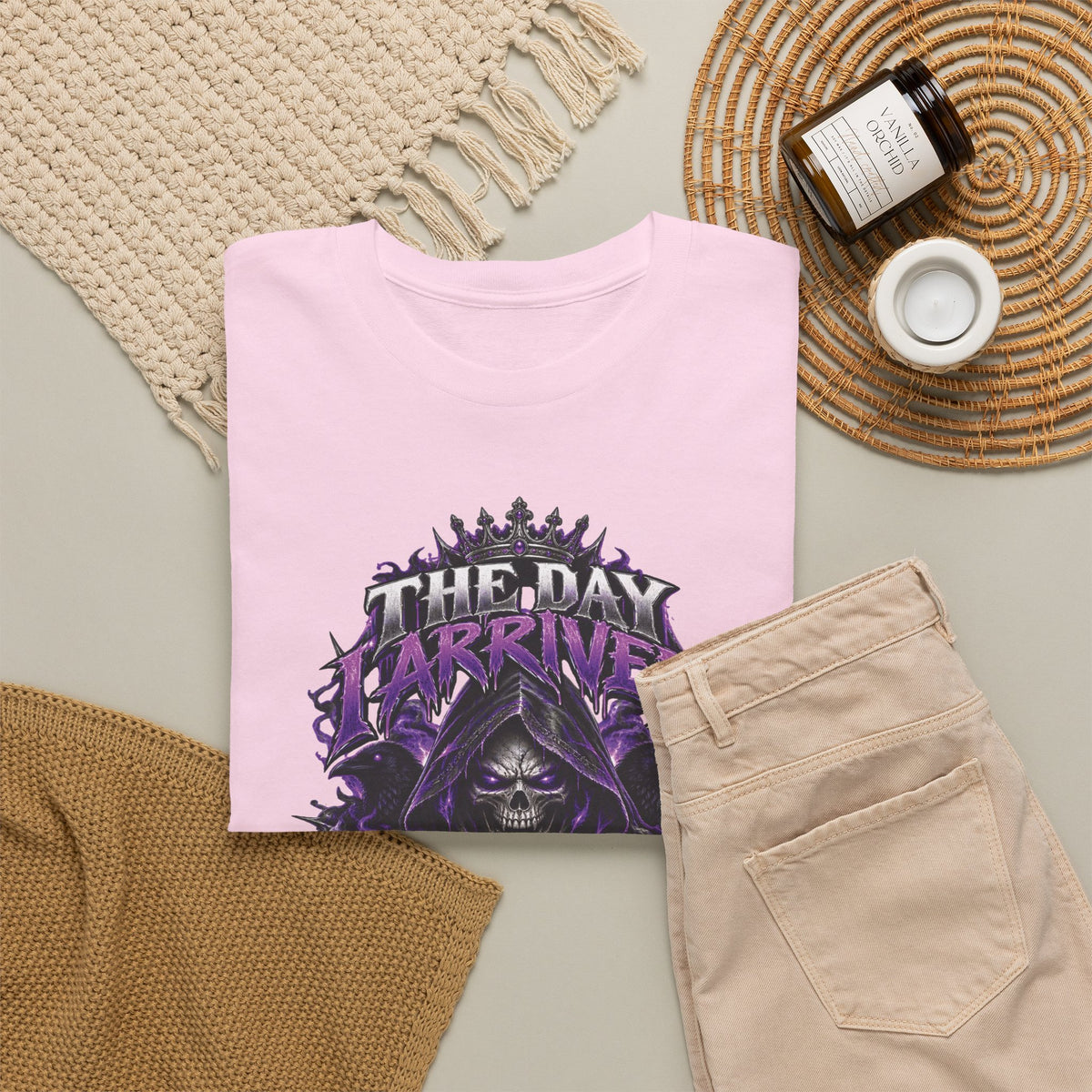 Grim Reaper Skull with Purple Flames T-Shirt | Gothic Death Quote Tee