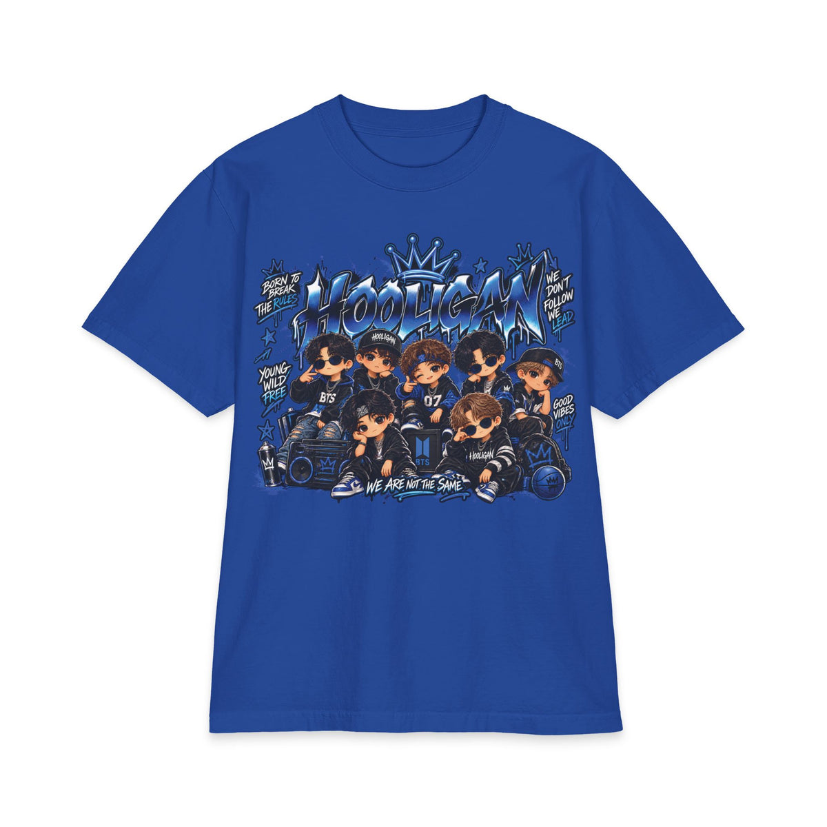 BTS Blue Anime Boy Band Graphic T-Shirt | Kawaii Chibi Crew Tee