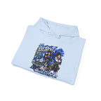 Detroit Rock City hoodie | vintage city skyline, electric blue motorcycle design