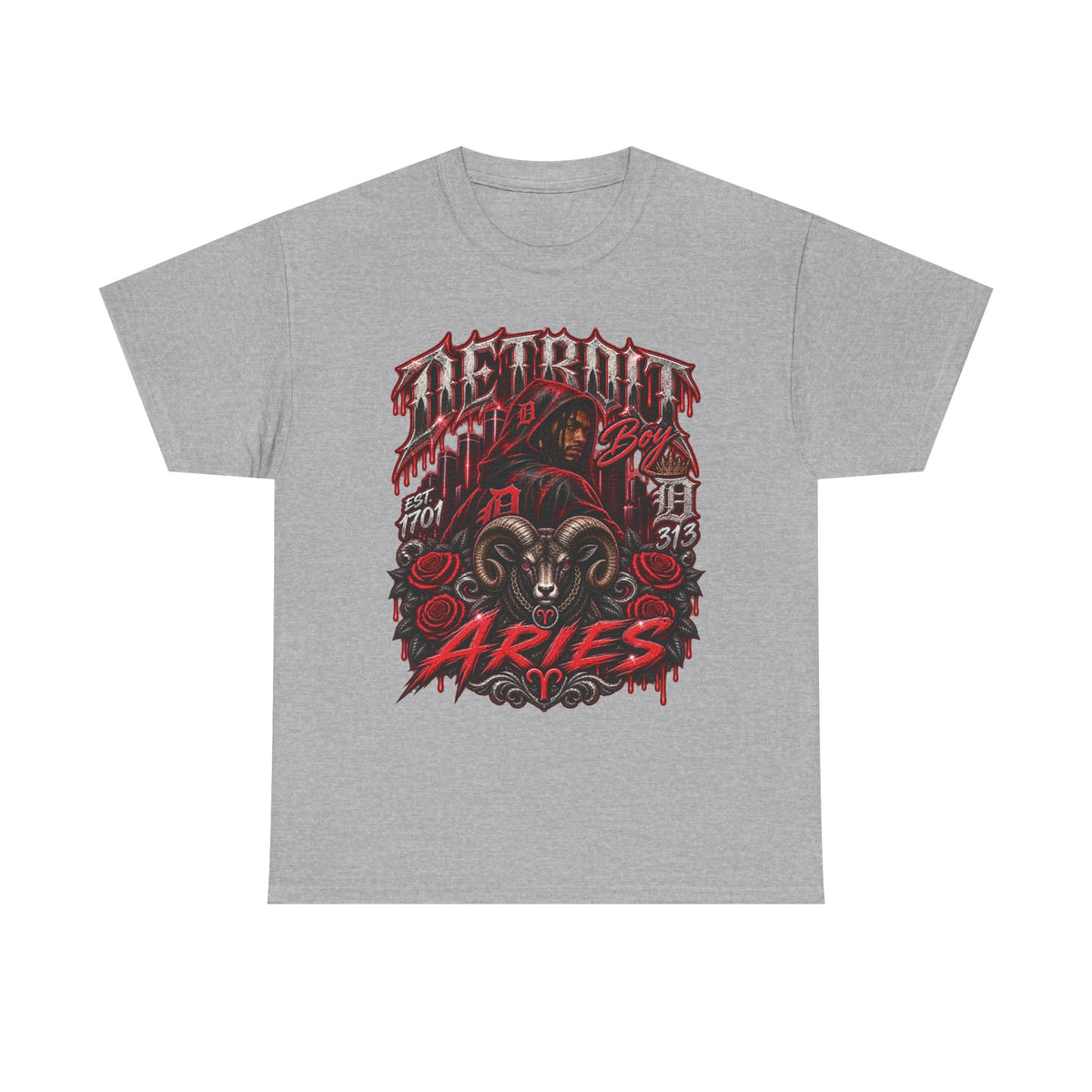 Aries Ram Graphic Tee | Zodiac Illustration, Gothic Red Black