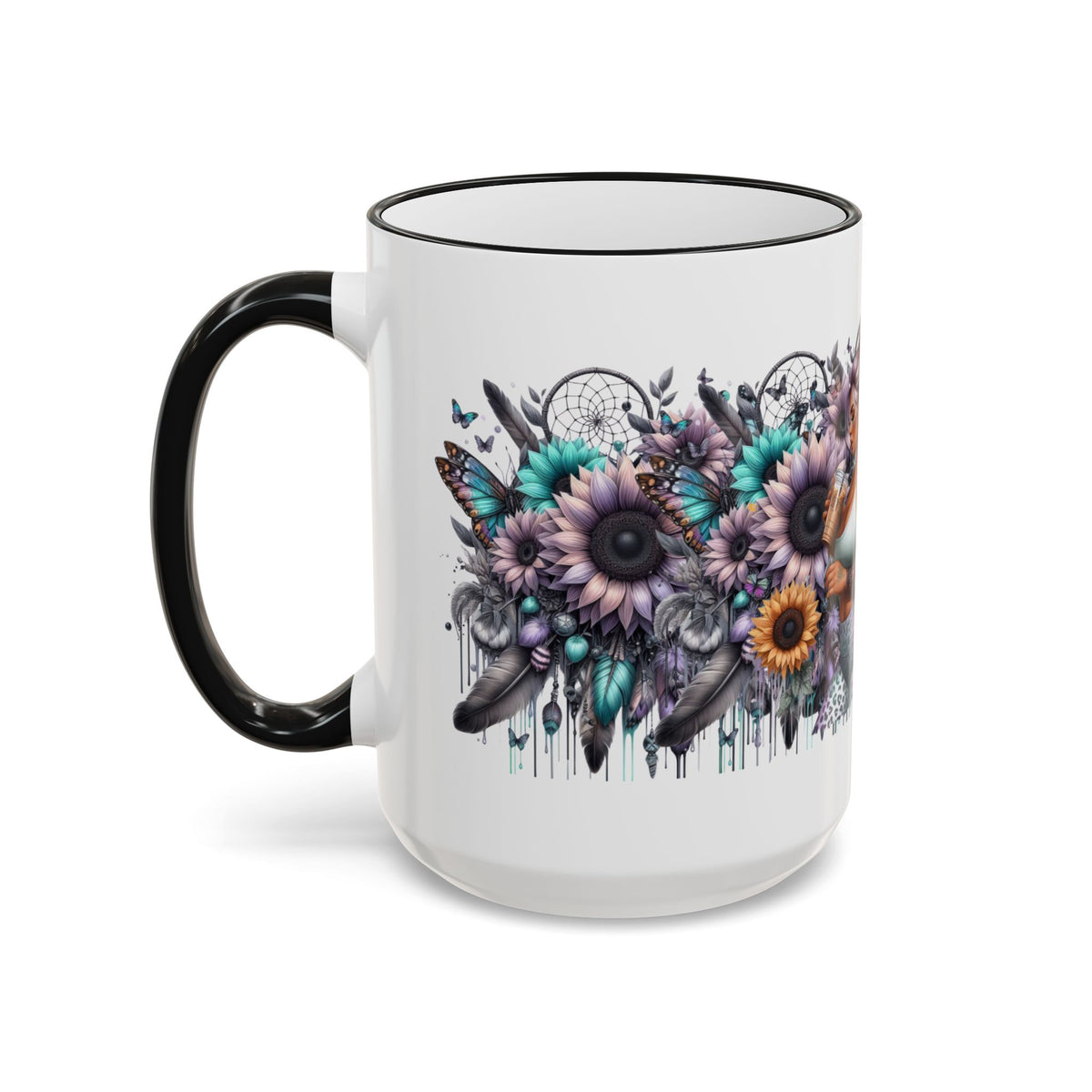 Tattooed Floral Skull Mum Mug | Accent Rim & Handle Ceramic Mug