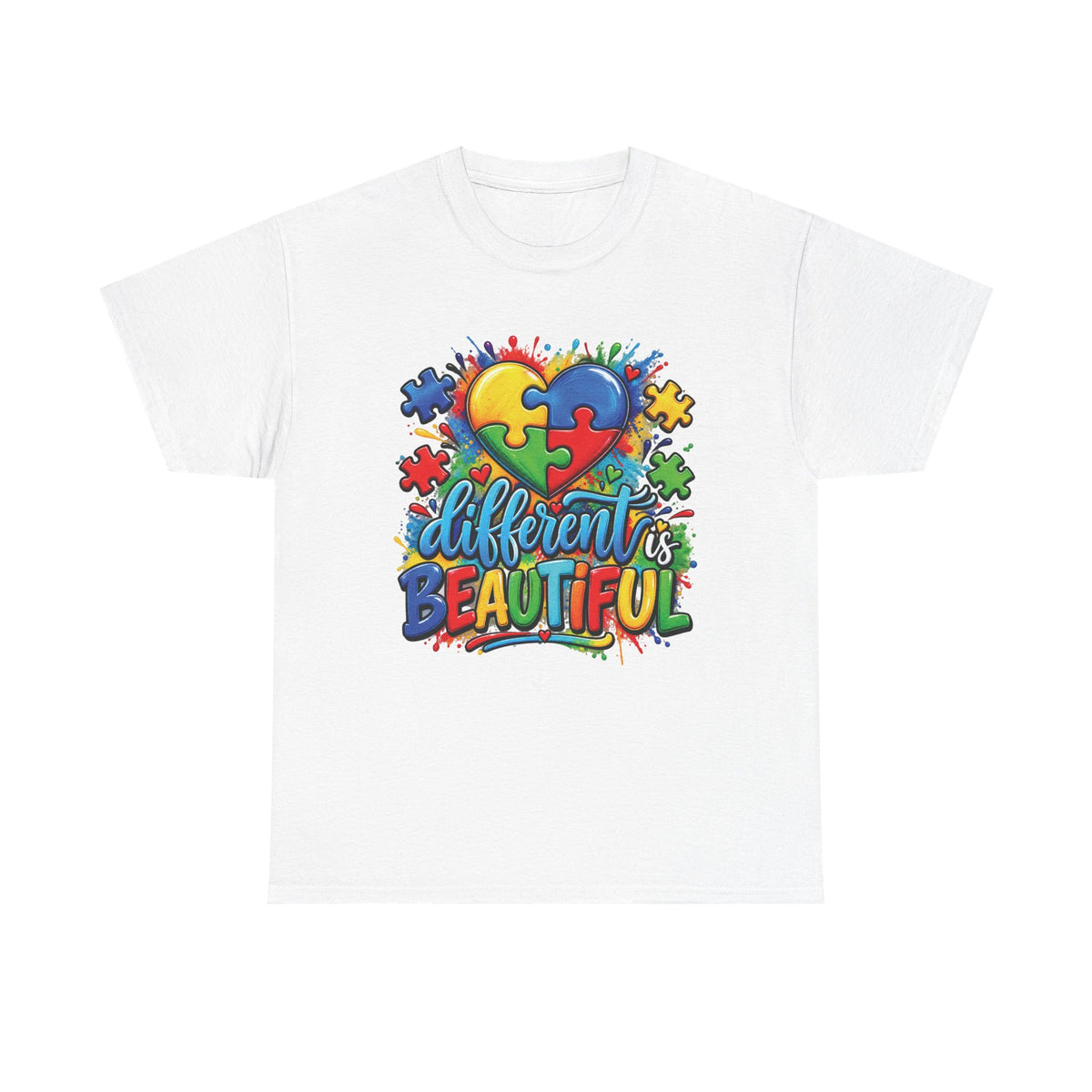 Different Is Beautiful Autism Puzzle Heart T-Shirt | Neurodiversity Awareness Tee