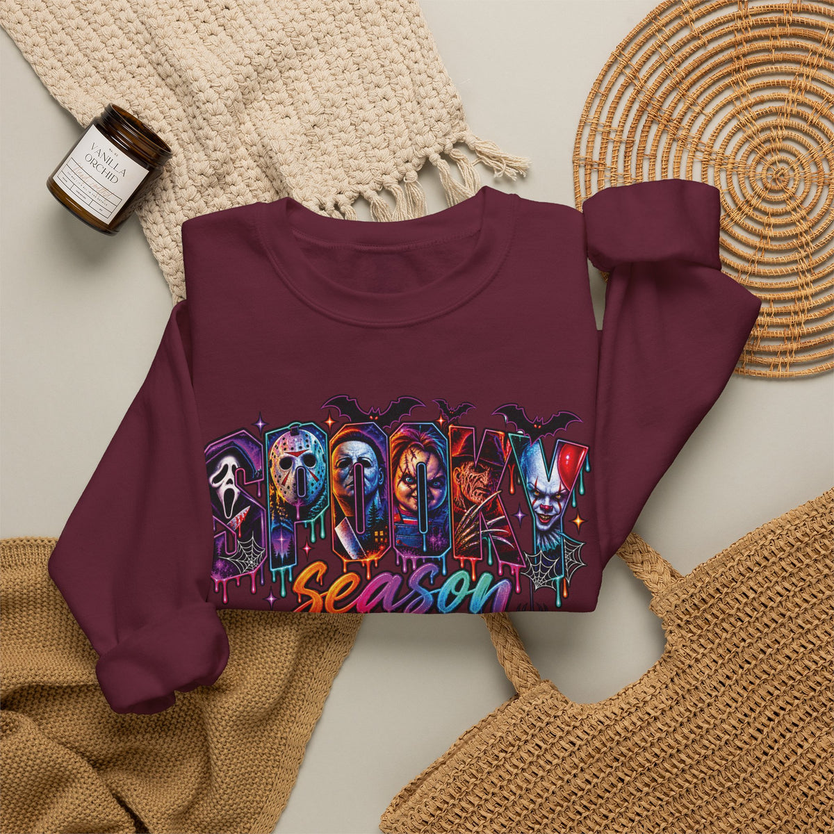 Spooky Season Horror Character Skateboard Crewneck Sweatshirt | Gothic Skate Graffiti