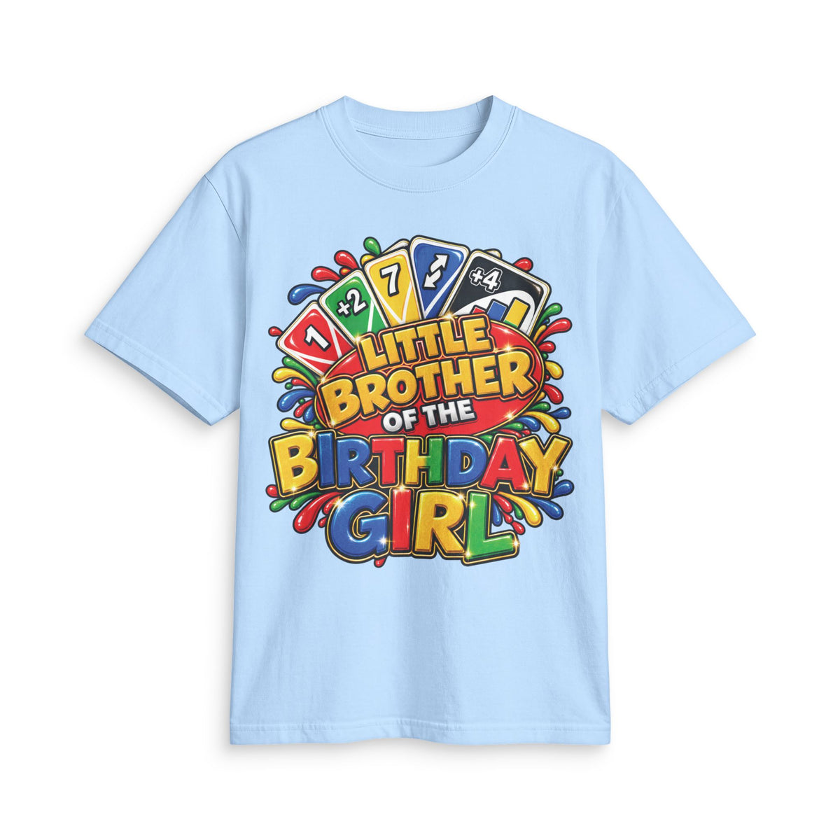 Little Brother of the Birthday Girl T-Shirt | Colorful Game Card Party Design
