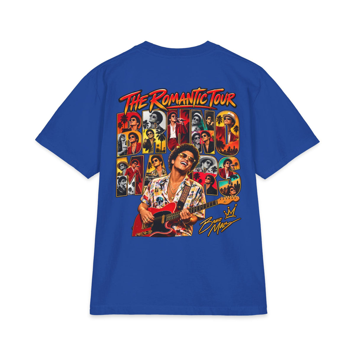 Bruno Retro Pop Singer Portrait T-Shirt | Tour Poster Back Graphic