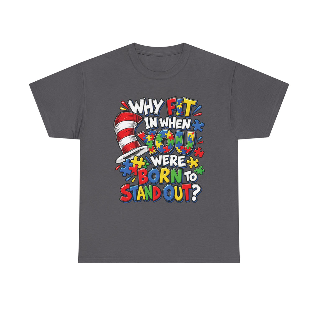 Autism Why Fit In When You Were Born To Stand Out T-shirt | Cat in the Hat Puzzle Design
