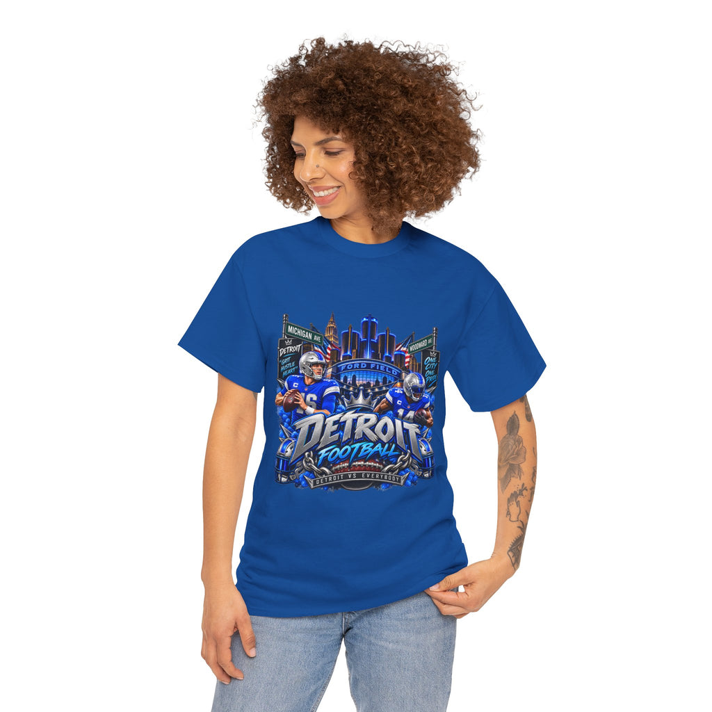 Detroit Football Graphic Tee | City Skyline, Players, Lions-Inspired Design
