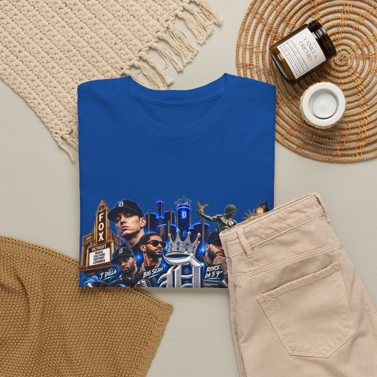 Detroit Legends collage T-Shirt | Motor City skyline, classic cars, musicians