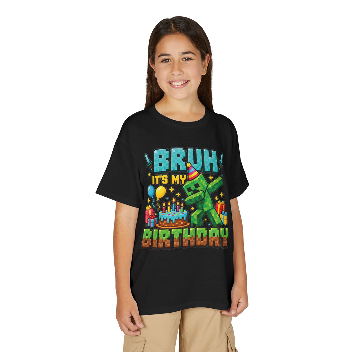 Minecraft-Inspired “Bruh, It’s My Birthday” Youth T-Shirt