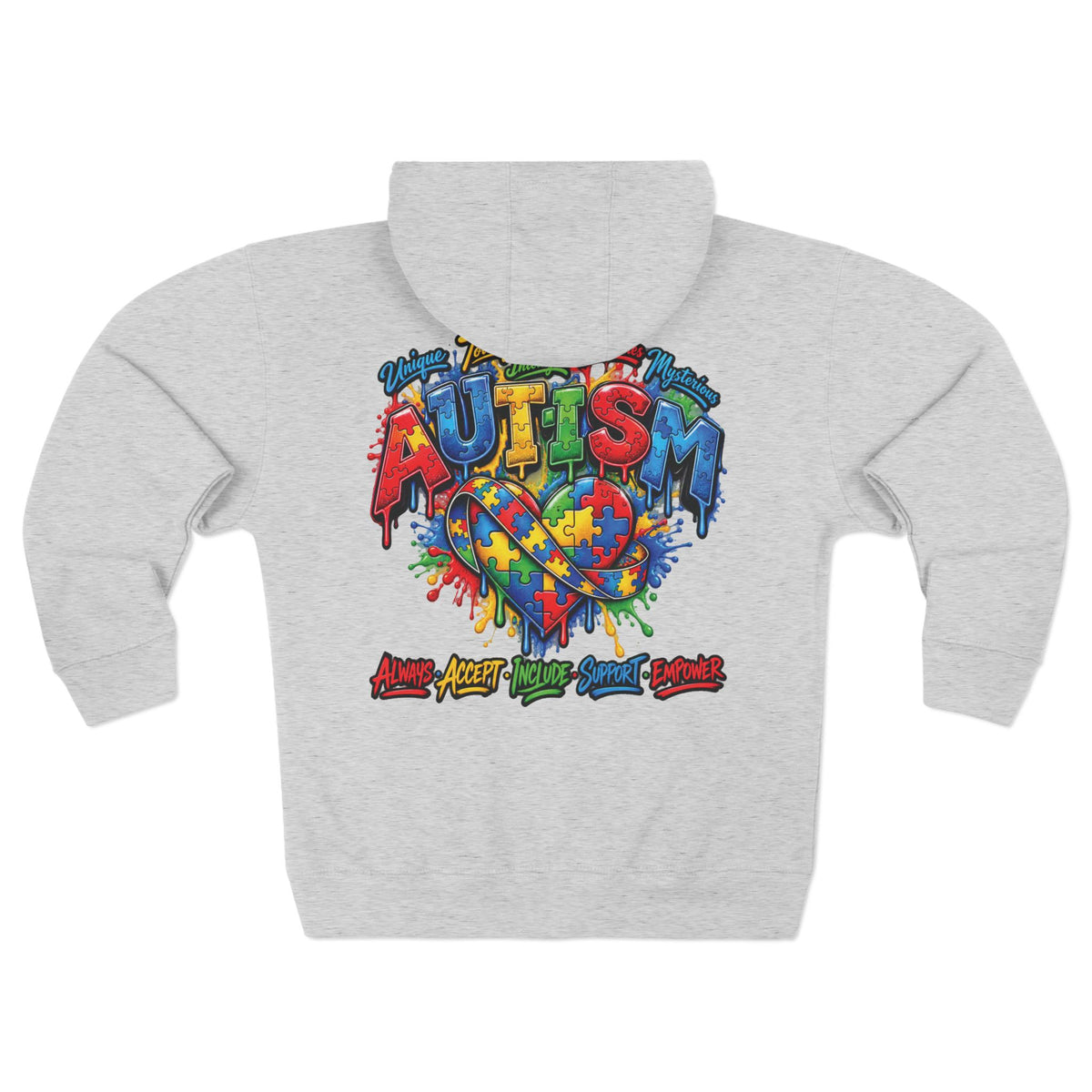 Autism Awareness Puzzle Heart Zip Hoodie | Colorful Awareness Design