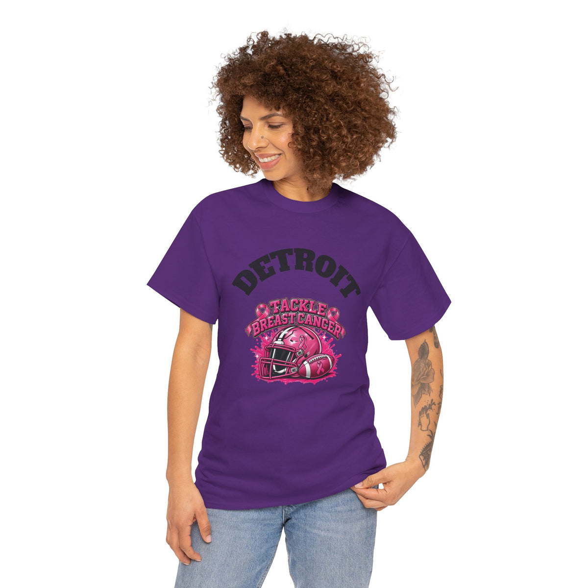 Detroit Tackle Breast Cancer Tee | Football Helmet Pink Awareness