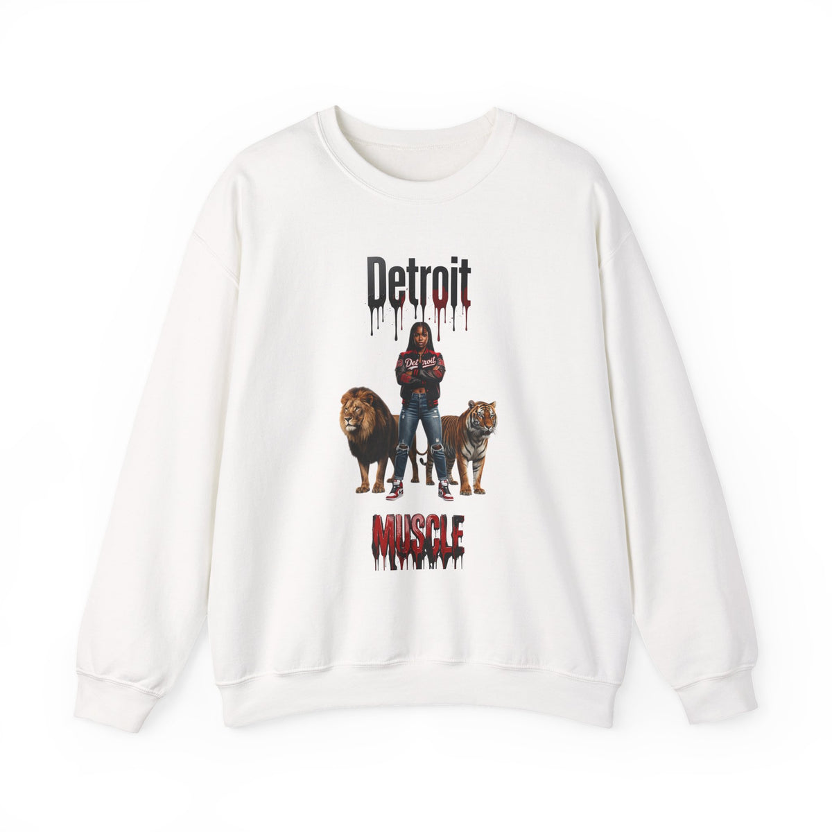 Detroit Muscle Sweatshirt | Lion and Tiger Illustration